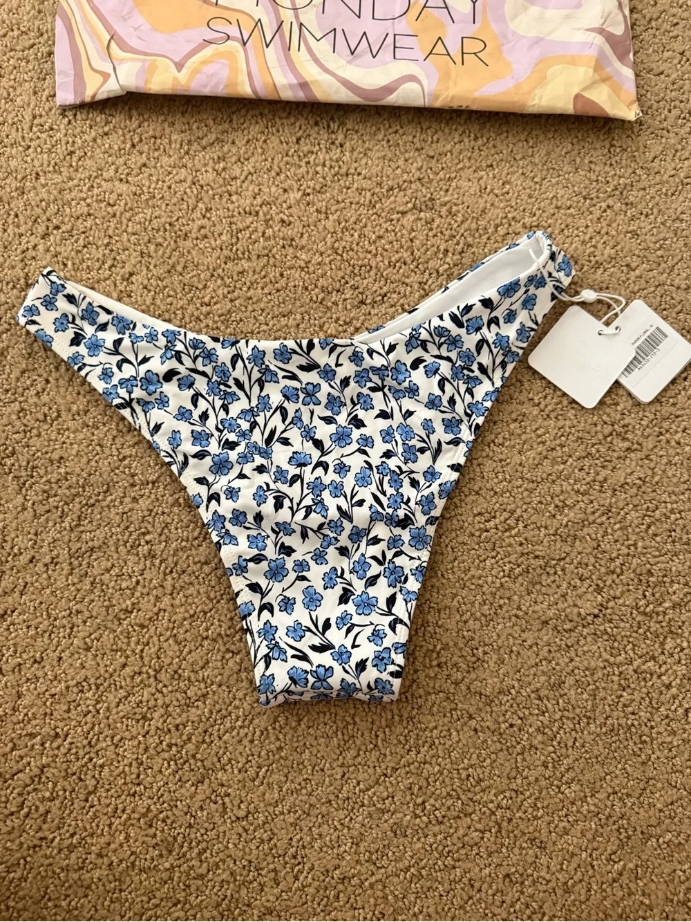 Monday Swimwear White Bikini with Blue Floral Print